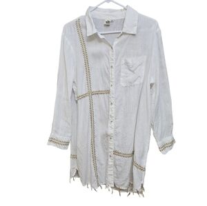 Ivy Jane Eggshell Get Stitched Shacket Tunic Shirt Jacket 100% Linen Sz M Womens